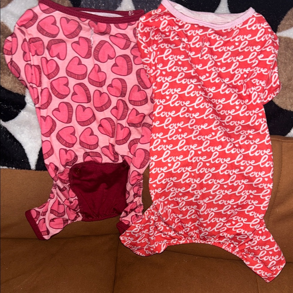 Set of Two Heart and Love Print Dog Onsies Size M